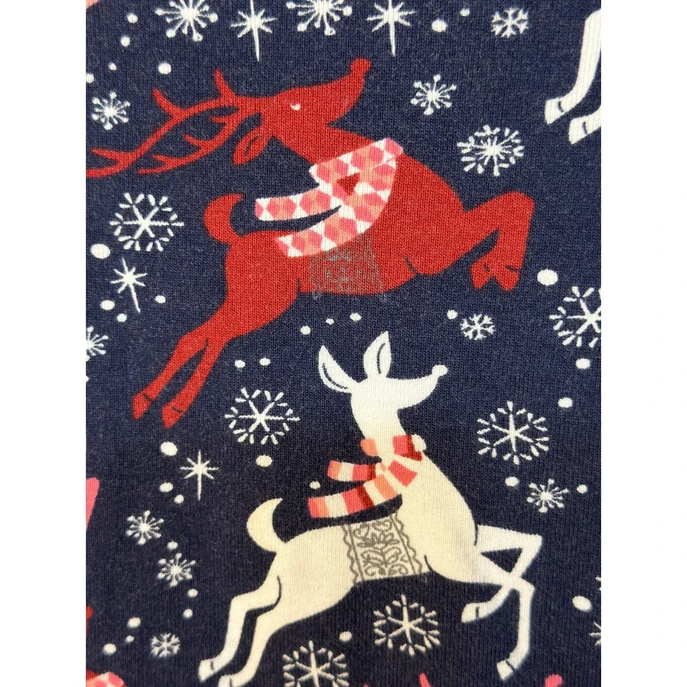 Hanna‎ Anderson Organic Cotton Kids Pajamas Set Reindeer Print Blue Pink Size 12
